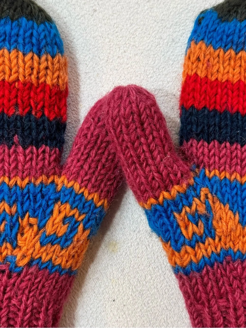 Women’s Boho Warm Wool Colorful Mitten Gloves